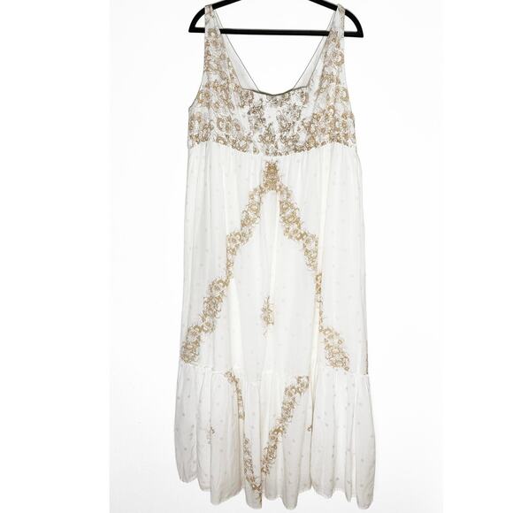 Sundance Women's Sleeveless Midi White Dress Floral Print Pearl Embellishments - Picture 2 of 9